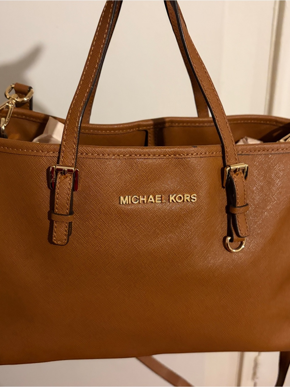 Michael Kors Cognac Saffiano Leather Tote with Gold Hardware